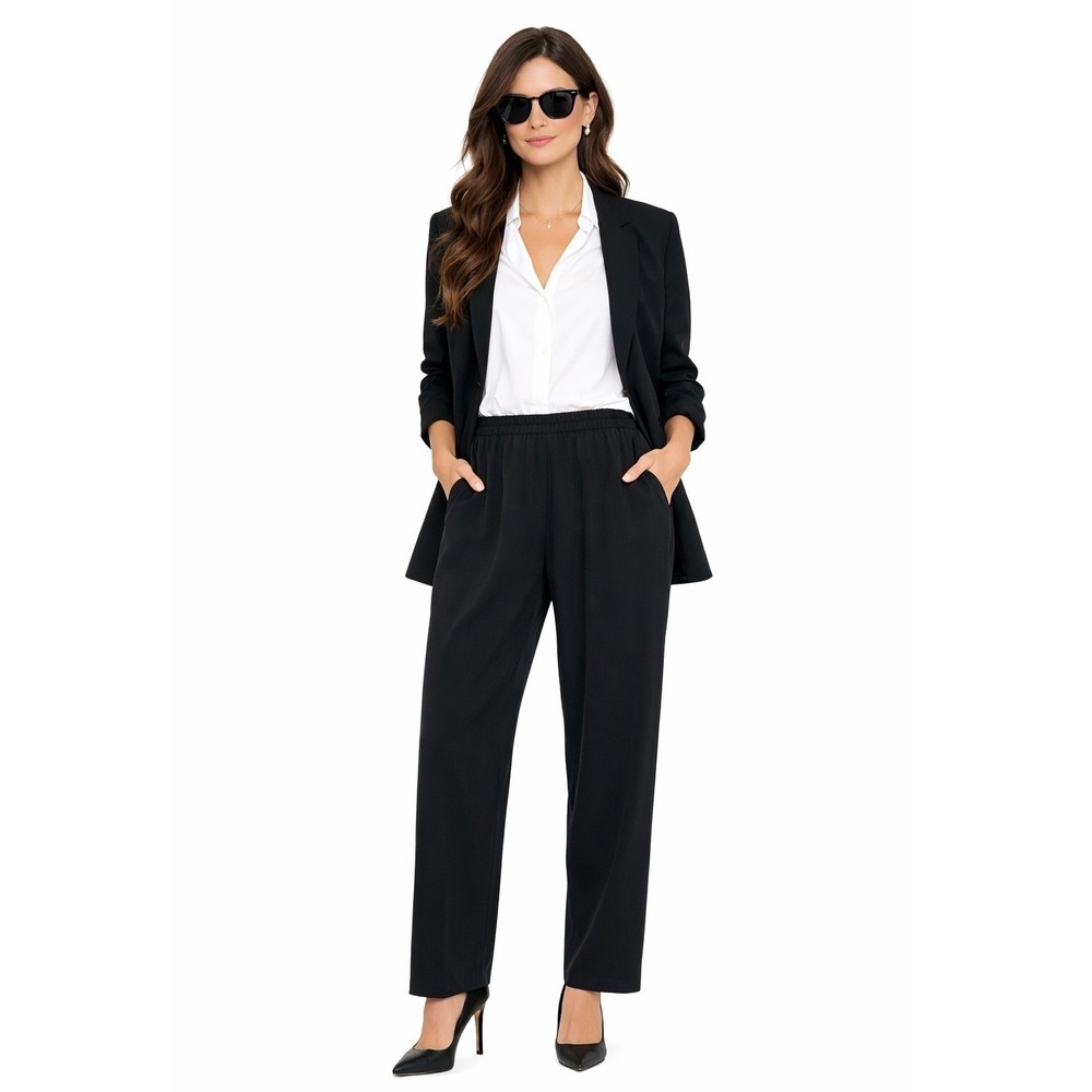 Argenti 100% Pure‎ Silk Hong Kong Black Dress Pants Women's 4 S Elastic Waist